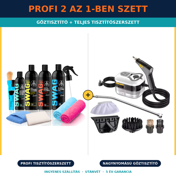 Vapurio gőztisztító 2500 W + professzionális 2 az 1-ben szett